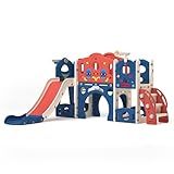 Nyeekoy 9-in-1 Castle Amusement Playground Playhouse, Indoor Outdoor Playset for Toddlers Age 1-3, Backyard Climber Play Set Slide for Kids Baby (Blue)