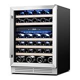 Yeego Wine Fridge Cooler - 24 Inch Dual Zone Wine Fridge Hold 52 Bottles, 40-65°F Wine Refrigerator Glass Door, Built in, Freestanding Under Counter Fridge for Beer Soda Drink Home Bar Office