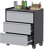 IDEALHOUSE Heavy Duty Rolling Tool Cabinet with 3 Drawers - Industrial Metal Storage Cart for Garage & Workshop Organization, Mobile Tool Chest (Gray)