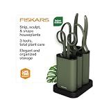 Fiskars Indoor Plant Care 3-Piece Set, Precision Gardening Tools with Nesting Storage Caddy, Detail Snips, Stem Shears & Bypass Pruner for Trimming & Shaping Houseplants, Stainless Steel Blades, Green