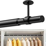 Supforce Closet Rods for Hanging Clothes, 17 to 84 Inches Ceiling/Wall Mounted Stepless Adjustable Closet Hanging Rod, 1.3 Inch Heavy Duty Hanging Clothes Rod for Closet Wardrobe Laundry RV (Black)