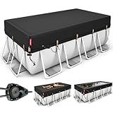 QH.HOME 12x24 ft Rectangular Pool Cover,Solar Cover for Above Ground Pools - Black Oxford Fabric Heats Water, Blocks Leaves & Sun, Windproof Snug Fit with Patented Ratchet & Weight Rings