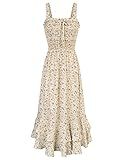 GRACE KARIN Women's 2025 Summer Floral Boho Dress Square Neck Strapped Swing A Line Sundress Beach Long Maxi OutfitsLight Yellow L