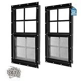 Ktondic 2 Pack Shed Window 18"X23" Black Flush Mount Household Windows with Tempered Glass and Fiberglass Screen for Shed Chicken Coop Playhouse and Garage