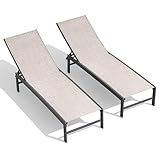Crestlive Products Chaise Lounge Chair Outdoor Set of 2, Adjustable 5 Positions Pool Tanning Recliner, Outdoor Lounge Furniture Perfect for Patio, Beach, Yard, Pool