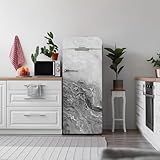 funlife Peel and Stick Fridge Door Mural w/Scraper and Utility Knife, Self-Adhesive Refrigerator Wrap, Leather Effect Textured Vinyl Fridge Cover Sticker for Kitchen Bar, 22.04"x64.17" Grey Marble