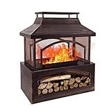 Bestier 37" Fire Pits, Wood Burning Fireplace for Outside Rectangular Chiminea Outdoor Firepits with Poker, Wood Storage, Rain Cover and Removable Fire Grill for Patio, Garden, Backyard, Camping