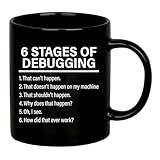 Panvola Stages Of Debugging Computer Programmer Gift Funny Programming Mug For Dad Husband Boyfriend Coworker From Wife Girlfriend Friends Coffee Cup (11 oz, Black)