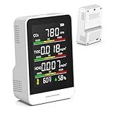 Air Quality Monitor Indoor, 5 in 1 Portable Real-Time Smart Air Quality Tester with CO2 Monitor, HCHO, TVOC, Temperature, Humidity Detector for Home, Office, Car, Hotel (White)