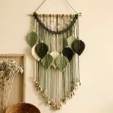 Artilady Macrame Wall Hanging Tapestry, Boho Sage Green Leaf Wall Decor