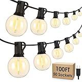 Mlambert 100Ft LED Outdoor String Lights, Dimmable Patio Lights, Waterproof Shatterproof 53 G40 Globe Bulb String for Backyard Bistro-Black 1 Pack