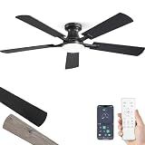 ZMISHIBO 52 Inch Ceiling Fans with Lights, Remote&App Control, Flush Mount