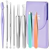 TsMADDTs Blackhead Remover Tools and Ingrown Hair Tweezers, 9PCS Pimple Popper Tool Kit, Ingrown Hair Removal Kit with Pimple Extractor, Pore Extractor, Tweezers, Razor