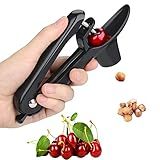 Cherry Pitter, Heavy-Duty Stainless Steel Olive and Cherry Pitters Corer Tool with Space-Saving Lock Design, Multi-Function Cherries Stoner Seed Remover Tool for Making Cherry Jam (Black)