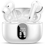Wireless Earbuds, Bluetooth 5.4 Headphones Bass Stereo, Ear Buds with Noise Cancelling Mic, LED Display in Ear Earphones Clear Calls, IP7 Waterproof Bluetooth Earbuds for Phones/Sports/Laptop, White