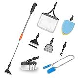 SEAOURA 7-in-1 Aquarium Cleaning Tool, Fish Tank Cleaner with Telescopic Handle,Aquariums Scraper,Adjustable Angle Brush,Gravel Rake,Plant Fork, Flat Sponge,Large Fishes Net,Hose Brushes