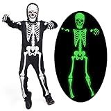 Sincere Party Glow In the Dark Skeleton White Bones Skeleton Costume with Gloves&Hood for Kids 5-7years