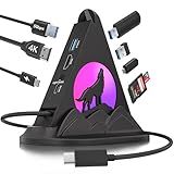 USB C Hub Multiport Adapter, 8-in-1 USB C Dock with HDMI 4K@30Hz, PD 100W, 5Gbps USB-A 3.0x3, USB-Cx1, SD/TF Card Reader, Wolf Gaming RGB USB Tower Hub for MacBook, iPhone16, XPS, Surface, iPad, etc.