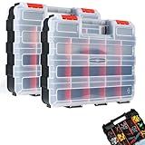 AMM Tool Box, Double Side Tool Box Organizer with 34 Compartments, Removable Dividers, Tackle Box Small Parts Screw Hardware Organizer for Screws, Nuts, Nails and Bolts (2 Piece, Red)