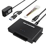 USB 3.0 to IDE and SATA Converter External Hard Drive Adapter Kit for Universal 2.5/3.5 HDD/SSD Hard Drive Disk, One Touch Backup Function and Restore Software, Included 12V/2A Power Adapter