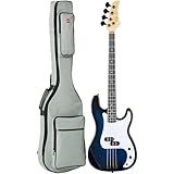 Best Choice Products Full Size Beginner 4-String Electric Bass Guitar, Wooden PB-Style Bass Starter Set w/Padded Carrying Case - Hollywood Blue/White
