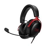 HyperX Cloud III – Wired Gaming Headset, PC, PS5, Xbox Series X|S, Angled 53mm Drivers, DTS Spatial Audio, Memory Foam, Durable Frame, Ultra-Clear 10mm Mic, USB-C, USB-A, 3.5mm – Black/Red