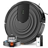 Robot Vacuum and Mop Combo, Robotic Vacuum Cleaner 5000Pa Strong Suction 130 Mins Runtime, Slim, Low Noise, Automatic Self-Charging, Wi-Fi/App/Alexa Control, Ideal for Hard Floor, Carpet, Pet Hair