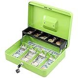 KYODOLED Locking Cash Box with Lock,Money Box with Cash Tray,Lock Safe Box with Key Money Saver,Money Saving Organizer,11.81Lx 9.45Wx 3.54H Inches,Limegreen XL Large