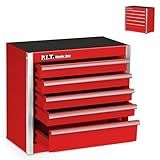 P.I.T. Mini Red Tool Box, Portable 5-Drawer Micro Roll Cab Steel Tool Box with Liner, Red Small Tool Case for Tools Storage, Home DIY