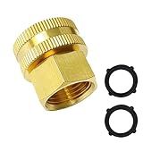 AOPANDA Brass Garden Hose Threaded 3/4 GHT Female to 1/2 NPT Female Fitting Connect, Quick Swivel Connector Adapter,Double Female Thread 3/4 GHT x 1/2 NPT Pipe, 1 Pack and 2 pcs hose washers.