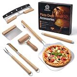 Outdoor Pizza Oven Accessories Kit, 6 Peices Pizza Set for Adults Includes Round Pizza Peeler, Oven Brush, Bubble Popper Turner, Rocker Cutter, Dough Roller & Scraper