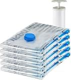 Amazon Basics Vacuum Storage Bags for Clothes, Compression Zipper with Hand Pump, Medium, White, Sky Blue, 5-Pack