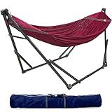 Tranquillo Adjustable Hammock Stand, Collapsible Camping Hammock and Stand, 600 lbs Capacity Double Hammock Stand for 2 Persons, Foldable Sturdy Noiseless Stand for Active Life Carry Bag Included, Red