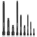 WORKPRO 9 PCS Impact Driver Extension Bar Set, 1/4", 3/8" and 1/2" Drive Socket Extension, Premium Chrome Vanadium Steel with Black Phosphate Finish, Storage Tray Included
