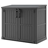 Horizontal Outdoor Storage Shed 36 Cu Ft - Resin Lockable Weatherproof Storage Cabinet/Box for Patio,Garden,Backyard,Outside-Black