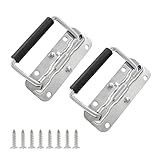 Litoexpe 2pcs Spring Loaded Handles 4.3 Inch, Silver Heavy Duty Handle, Stainless Steel Chest Handle with Rubber Grip, Surface Mount Folding Handles for Toolbox Chest Case Trunks Crates Storage Boxes