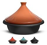 KooK Moroccan Tagine, Enameled Cast Iron Cooking Pot, Tajine with Ceramic Cone-Shaped Closed Lid, 3.3 QT, (Terracotta)