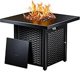 Ciays 28 Inch Propane Fire Pit CSA-Listed Outdoor Fire Pit Table, 50,000 BTU Steel Gas Fire Pits with Lid and Lava Rock, Add Warmth and Ambience to Parties On Patio Deck Garden,Black,CIFPT3-N1