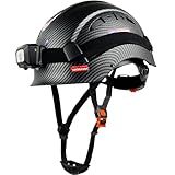 SAFEBUILDER Construction Safety Helmet with Headlight Hard Hat Headlamp Adjustable Ventilation Hardhats Work Head Protection Certified ANSI/ISEA Z89.1 (Matte Black Hard Hats + B01 Head Light)