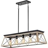 HuixuTe 5-Light Farmhouse Dining Room Chandelier Over Table, Rustic Kitchen Island Lighting, Adjustable Height Pendant Light for Kitchen, Dining Room Table Rustic Wood