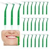 Thinp 25 Pcs Interdental Brushes,L-Shaped Interdental Brushes Angled Interdental Brushes Between Teeth and Gums Soft Bristled Interdental Brushes for Teeth Cleaning Plaque Removal(Green 0.8mm)