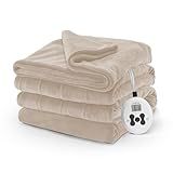 Sunbeam Electric Royal Luxe Microplush Heated Blanket, 12 Heat Settings, 12-Hour Selectable Auto Shut-Off, Fast Heating, Warm and Cozy, Mushroom Color, Full, 84" x 72"