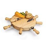 PICNIC TIME Mariner Cheese Board and Knife Set, Novelty Charcuterie Board Set with Stainless Steel Tools Housed in Helm Case Under the Lid, Swivel-Open Serving Platter, and Charcuterie Set, (Parawood)