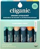 Cliganic Organic Lip Balm Set, 6 Flavors, 100% Natural for Dry Cracked Lips