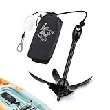 Alpinista Kayak Anchor,3.5 lb Portable Folding Boat Anchor Kit with 40 ft Marine Rope for Kayak, Canoes, Fishing, and Paddle Board Accessories, Black