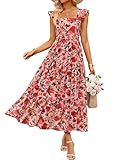 ZESICA Women's Summer Boho Floral Wedding Guest Midi Dresses VintagePink M