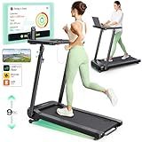 UREVO Smart Treadmill with Height Adjustable Desk Workstation, Compact Foldable Treadmill for Home Office, 9% Auto Incline with Follow Mode, 6 HIIT Programs, SmartCoach App, Water Bottle Holder