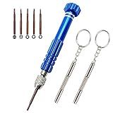 Eyeglass Repair Kit, 5-in-1 Multifunctional Precision Screwdriver Set (torxT5~T6,+1.5,-1.5,star0.8) with Mini Keychain Screwdriver for Glasses, Cellphone, Electronics, Watch, Laptop, Jewelry