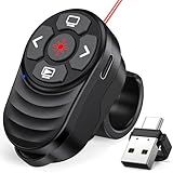 Rechargeable USB Type C Wireless Presentation Clicker, Finger Ring Clicker Powerpoint Clicker with Red Light & Volume Control, Wireless Presenter Remote Pointer for Slide MAC Computer PC Laptop
