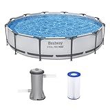 Bestway Steel Pro MAX 12' x 30" Above Ground Pool, Round Metal Frame Outdoor Swimming Pool Set with Filter Pump & Type III A/C Cartridge, Gray